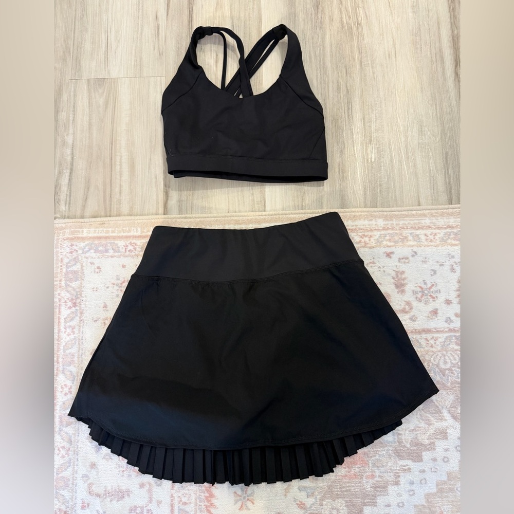 Baleaf Women’s Black Pleated Tennis Skirt and Running Girl Black Sports Bra